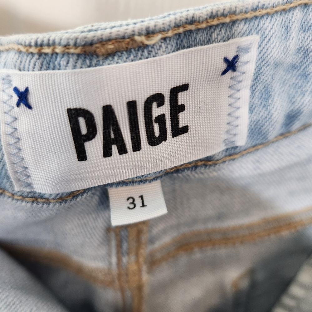 PAIGE Nellie Light Wash Jeans Natural Raw Hem Crop Wide Leg Size 31 - Picture 9 of 12